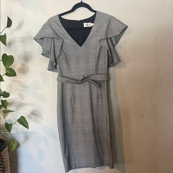 Eliza J Black and White Plaid Midi Dress